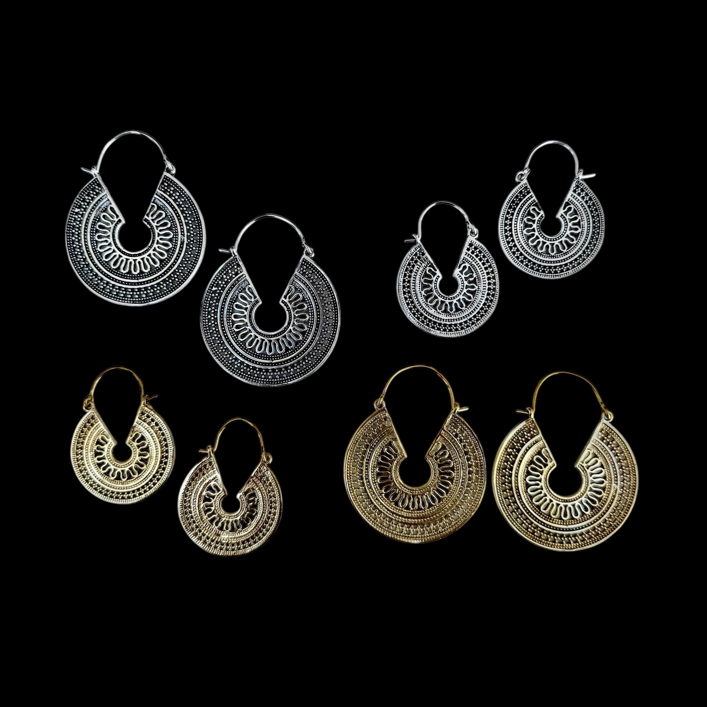 Boho Brass Mandala Earrings, Bohemian Tribal Jewelry