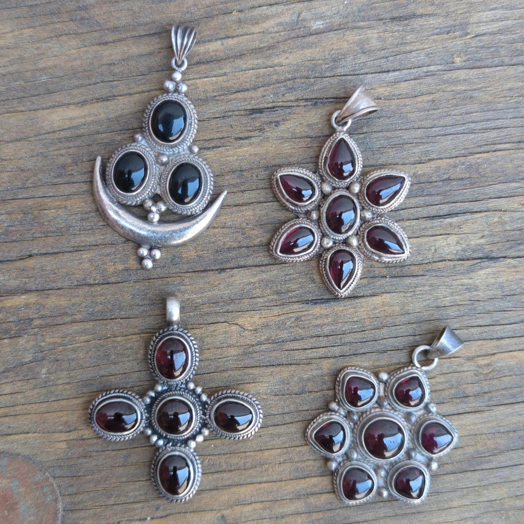 Handmade Garnet Sterling Silver Pendant with Star Charms P-7-040