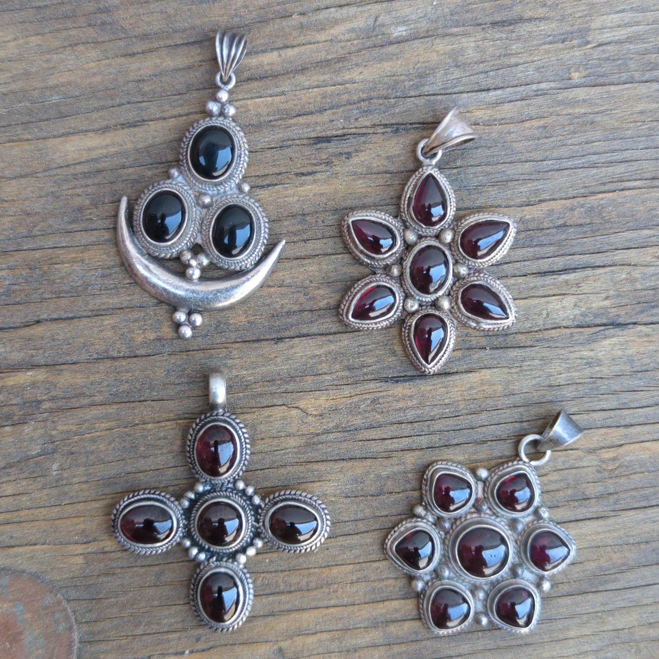 Handmade Garnet Sterling Silver Pendant with Star Charms P-7-040