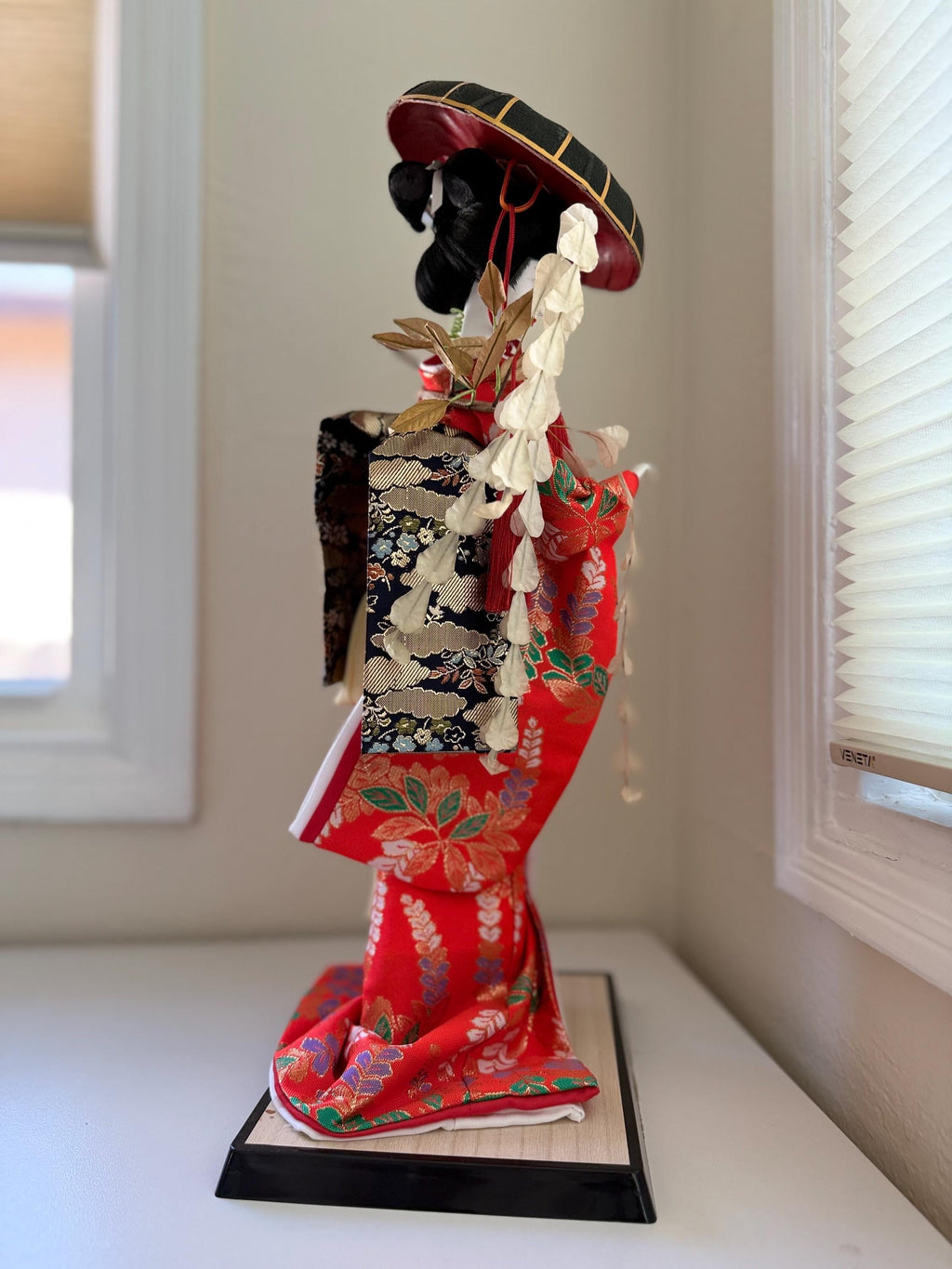 Vintage Maiko Geisha Doll: 18" Silk Kimono, Gold Embroidery