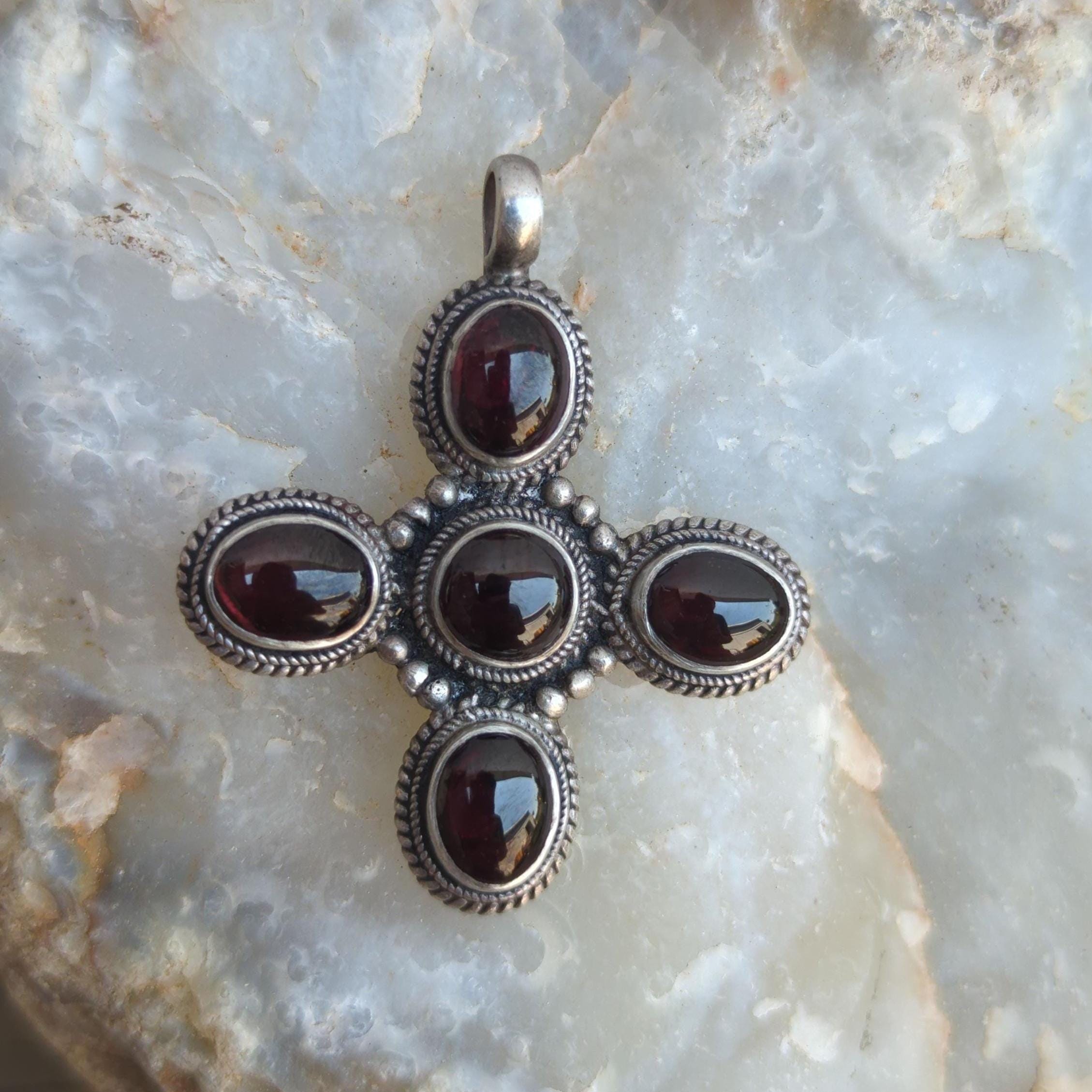 Handmade Garnet Sterling Silver Pendant with Star Charms P-7-040