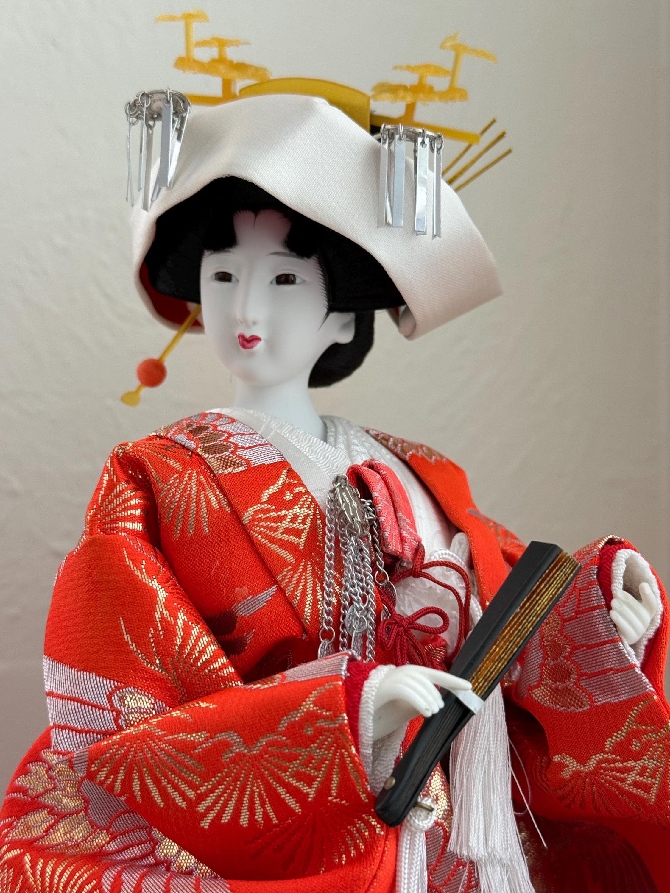 Vintage Geisha Doll: 18" Bride Kimono, Gold Embroidery, 1980s Japanese Art