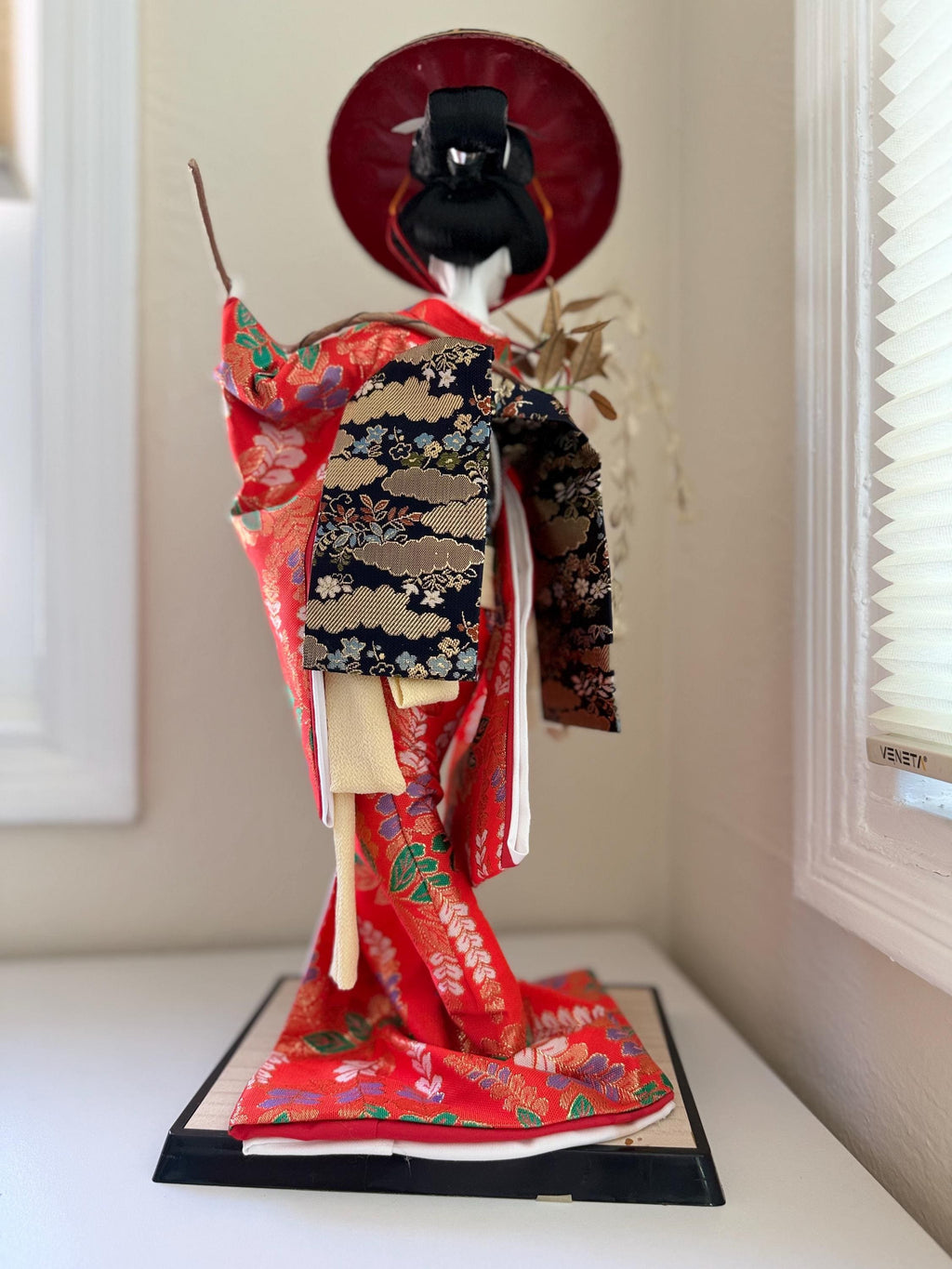 Vintage Maiko Geisha Doll: 18" Silk Kimono, Gold Embroidery