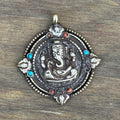 P3/48 - Ganesh Silver Pendant with Coral and Turquoise (T12-048)