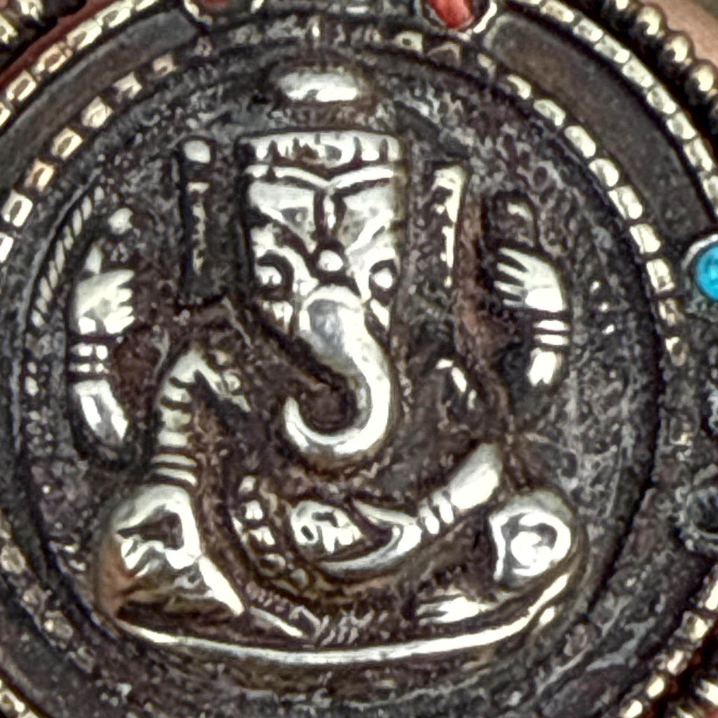 P3/48 - Ganesh Silver Pendant with Coral and Turquoise (T12-048)