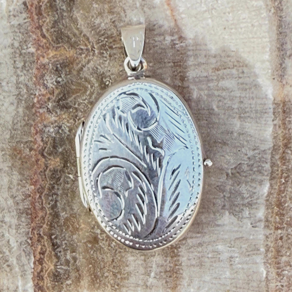Floral Sterling Silver Locket Pendant, Black Onyx Gemstone