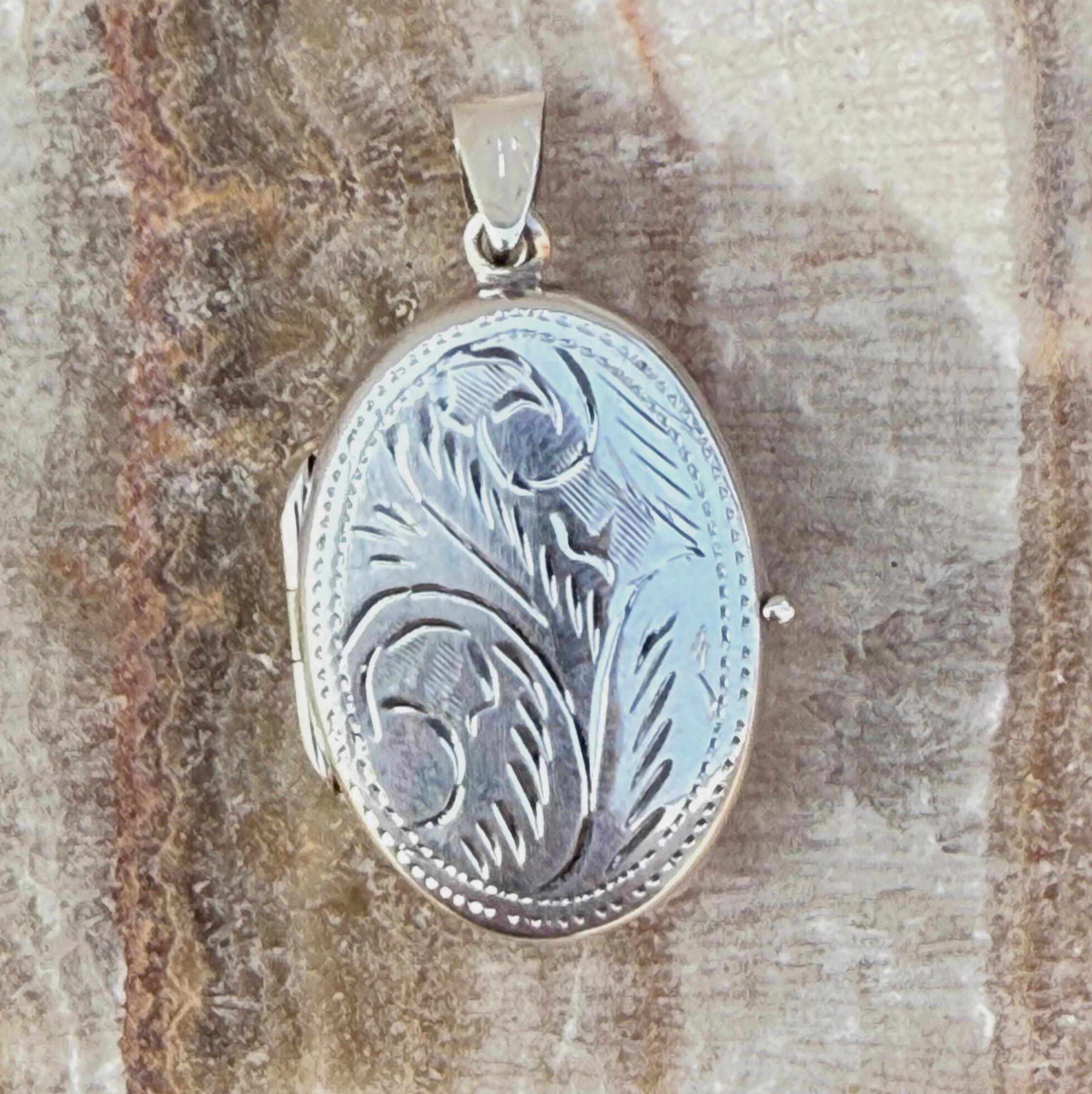 Floral Sterling Silver Locket Pendant, Black Onyx Gemstone