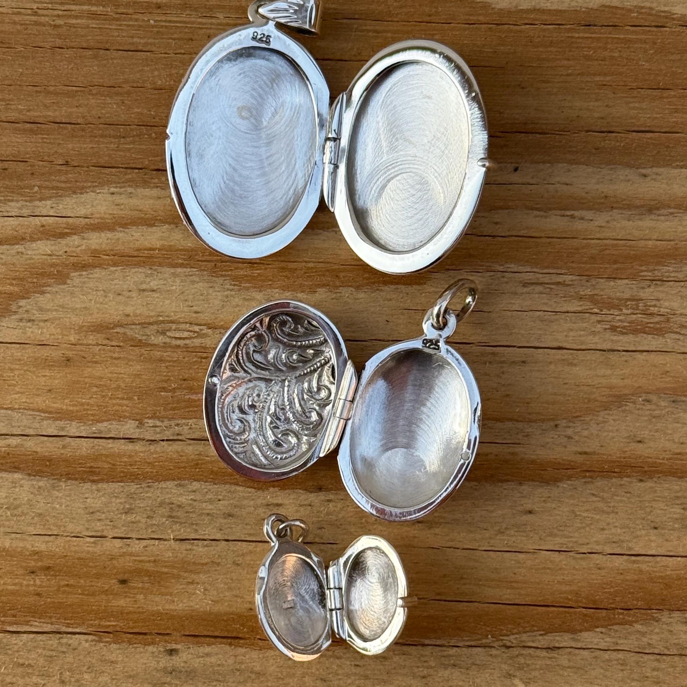 Floral Sterling Silver Locket Pendant, Black Onyx Gemstone