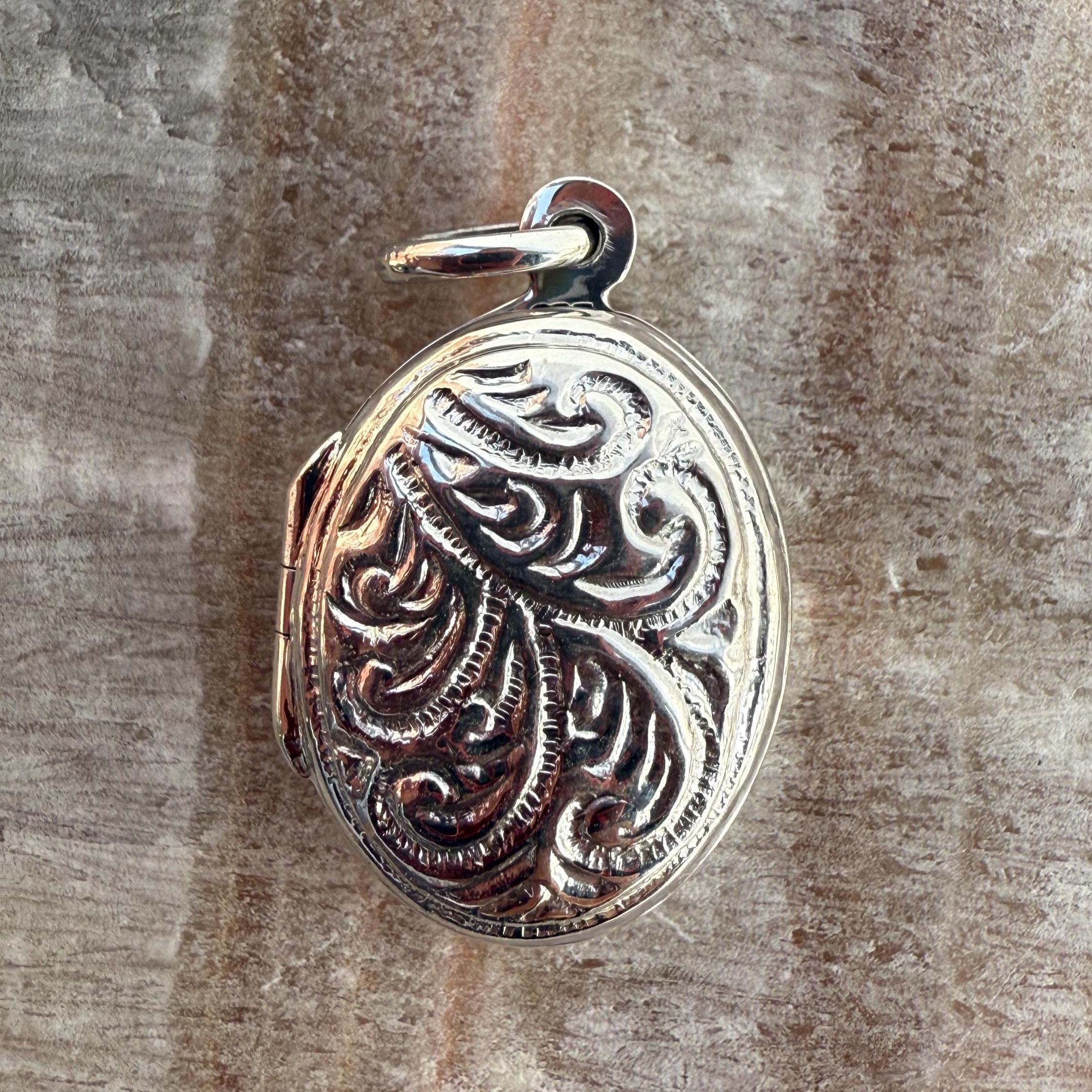 Floral Sterling Silver Locket Pendant, Black Onyx Gemstone