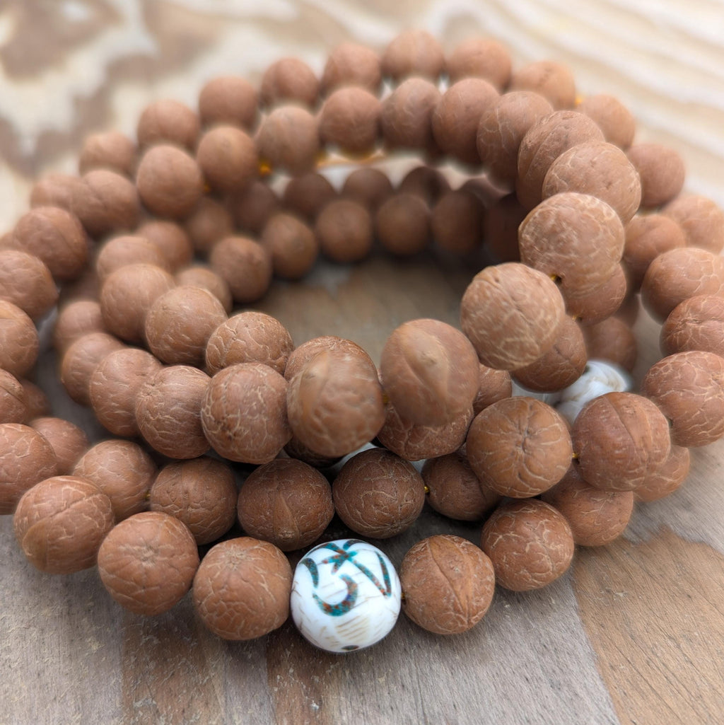 Bodhi Seed Mala Necklace: 108 Beads, Phoenix Eye, 20 Inch