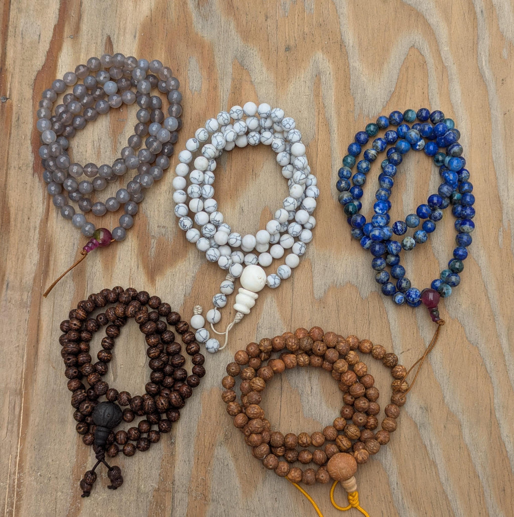 8mm custom-made Mala Necklace: 108 Prayer Beads, Indian Holly, Raktu seed mala