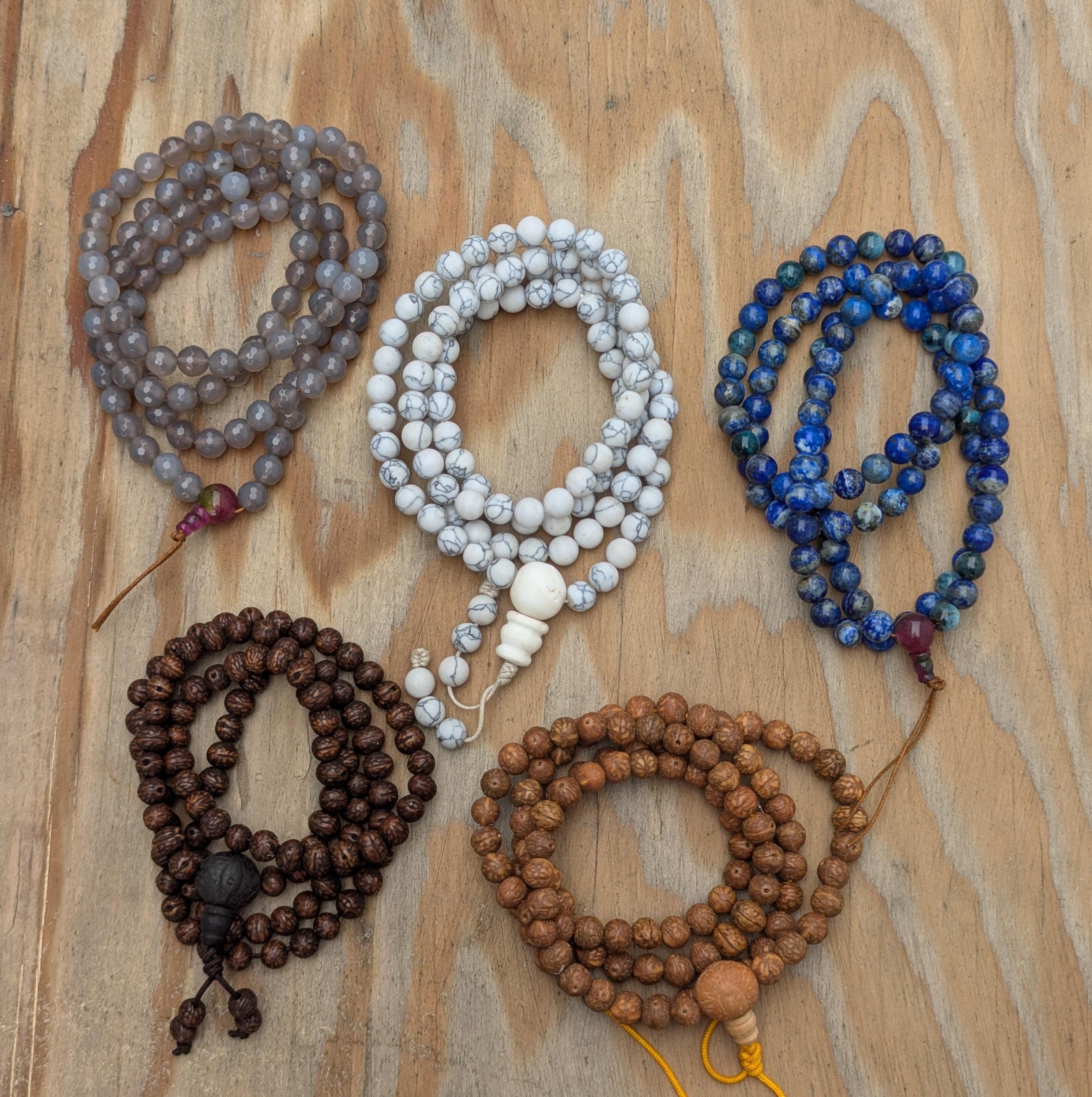 8mm custom-made Mala Necklace: 108 Prayer Beads, Indian Holly, Raktu seed mala