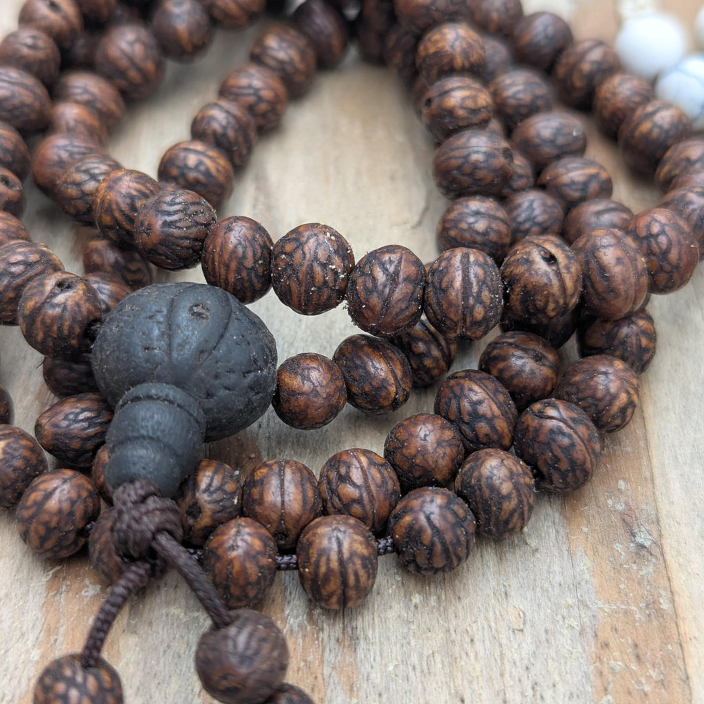 8mm custom-made Mala Necklace: 108 Prayer Beads, Indian Holly, Raktu seed mala
