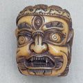 Antique Yak Bone Skull Bead: Hand-Carved Mahakala Protector Deity Pendant