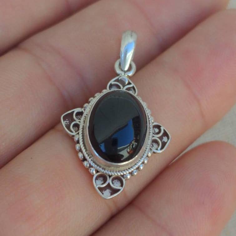 Sterling Silver Oval Onyx Pendant, Anniversary Gift