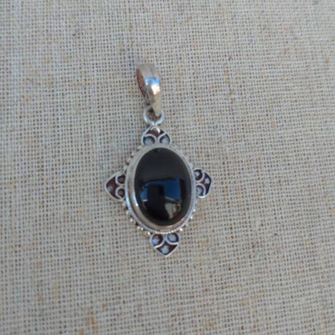 Sterling Silver Oval Onyx Pendant, Anniversary Gift