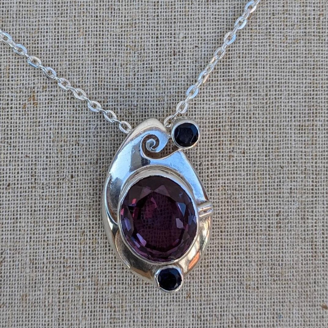 Oval Amethyst 925 Sterling Silver Pendant - Tibetan Style