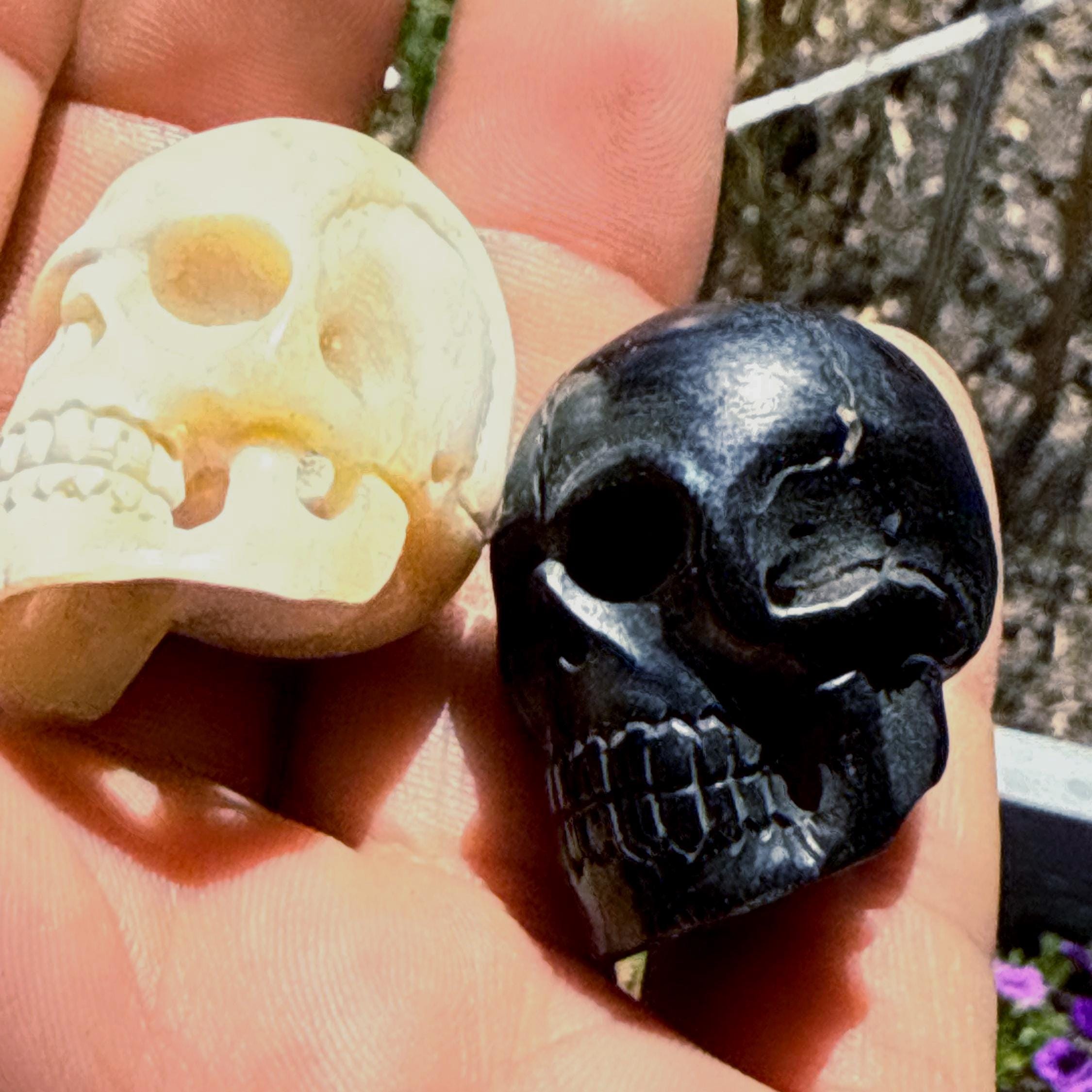 Hand-carved skull beads made from fine yak bones, a rare vintage item from Tibet