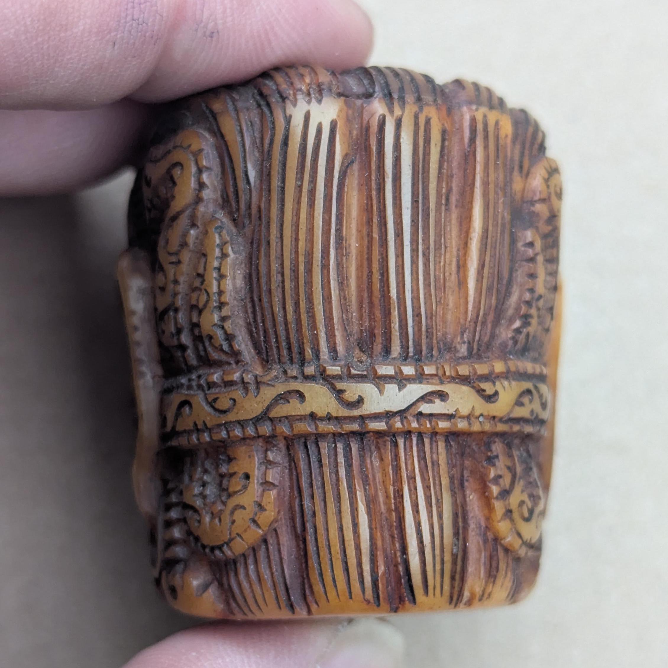 Antique Yak Bone Skull Bead: Hand-Carved Mahakala Protector Deity Pendant