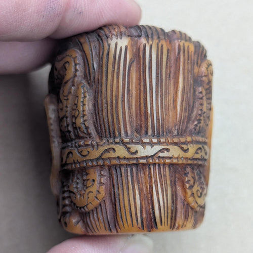 Antique Yak Bone Skull Bead: Hand-Carved Mahakala Protector Deity Pendant