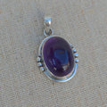 Oval Amethyst 925 Sterling Silver Pendant - Tibetan Design