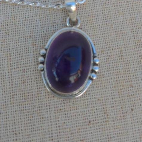 Oval Amethyst 925 Sterling Silver Pendant - Tibetan Design
