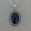 Oval Onyx 925 Sterling Silver Pendant - Tibetan Style