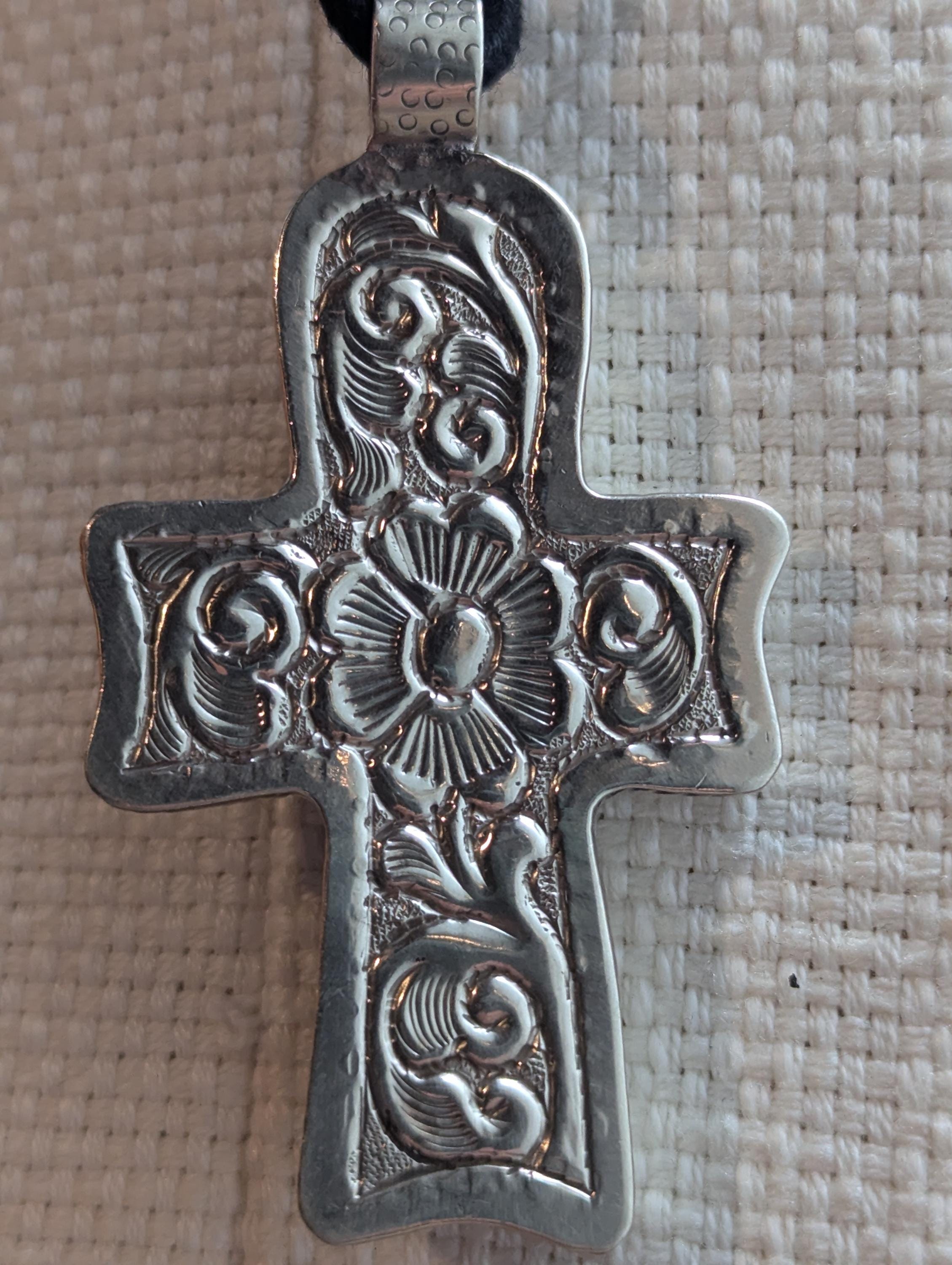 Hand Carved Bone Cross Pendant, Tibetan Inspired Spiritual Necklace
