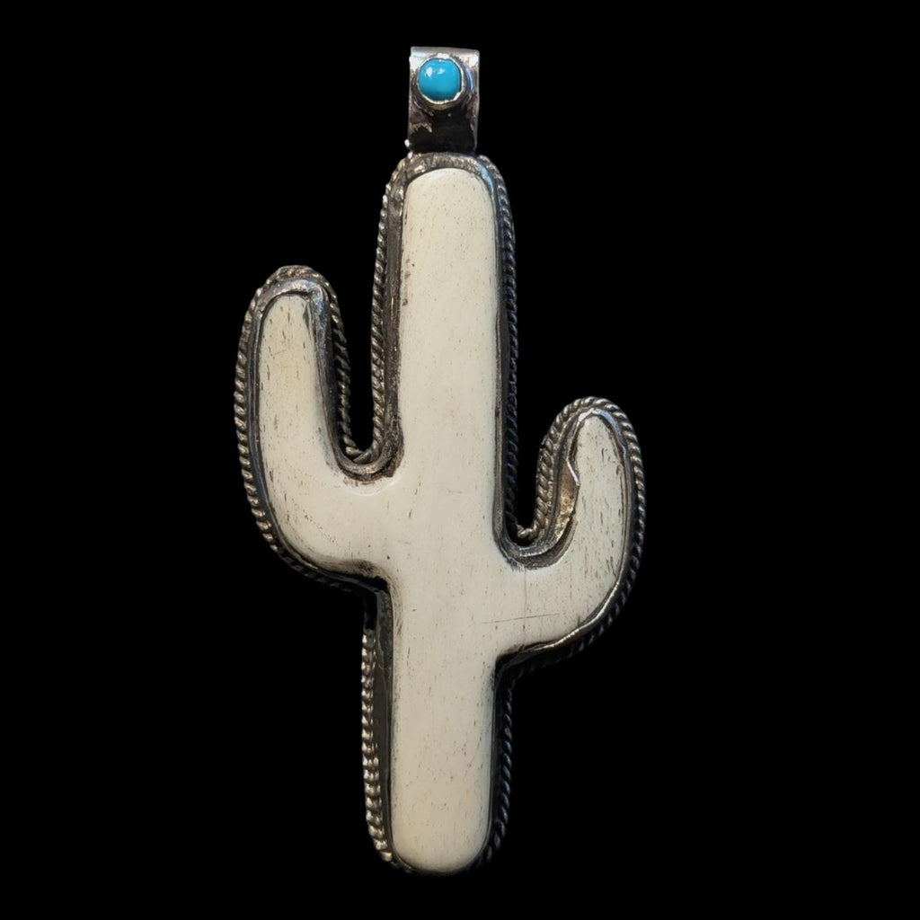 Hand-carved bone Southwest cactus Pendant, Tibetan-inspired spiritual necklace CB-127-B