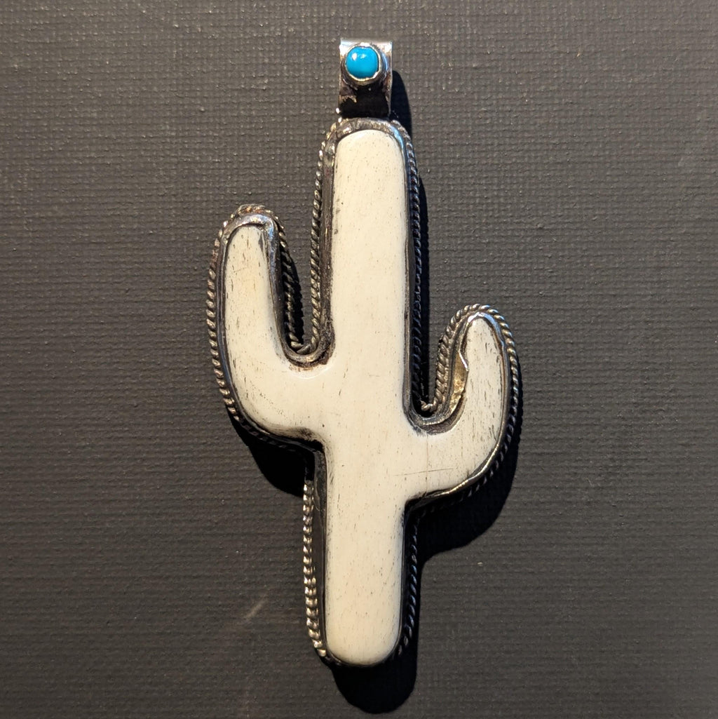 Hand-carved bone Southwest cactus Pendant, Tibetan-inspired spiritual necklace CB-127-B