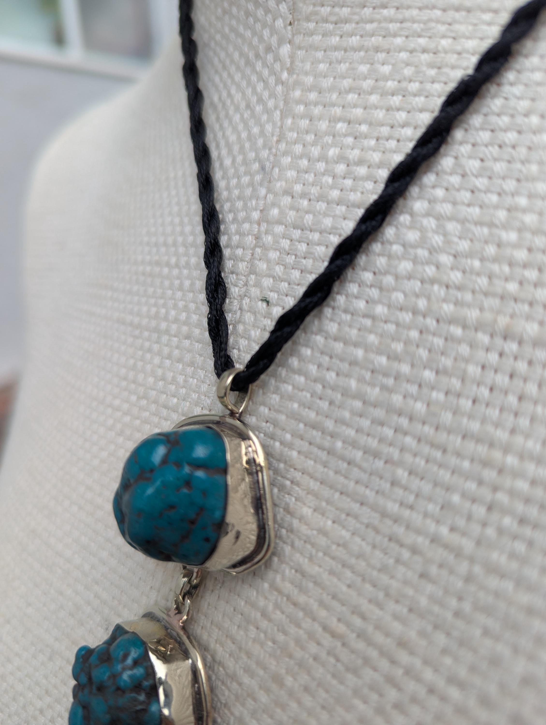 Raw Turquoise Necklace, Boho Statement Jewelry, Organic Texture, Blue Gemstone BBR2