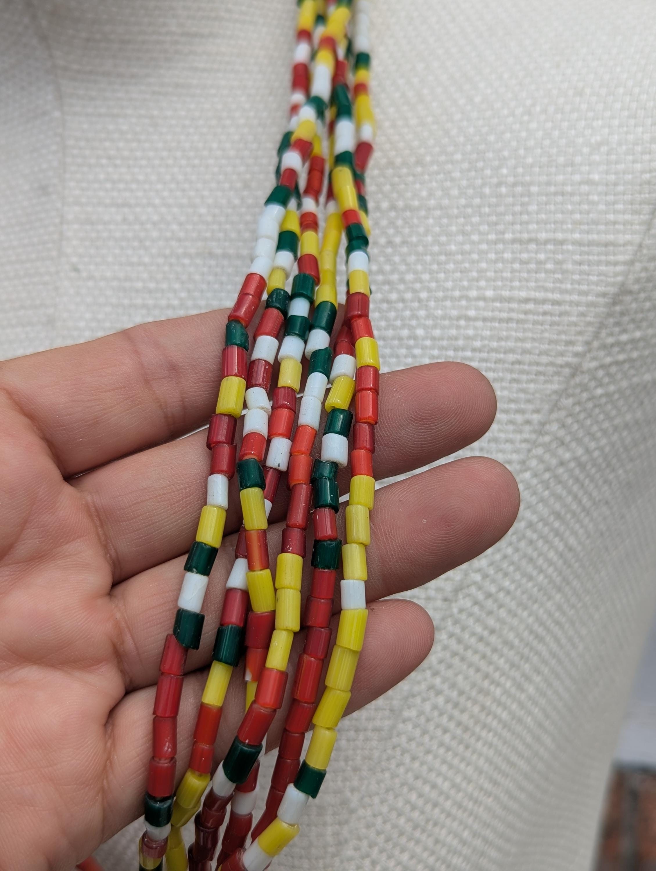 Handmade Layered Loop Necklace, Tiny Multicolored Cylinder Beads (BBR2)