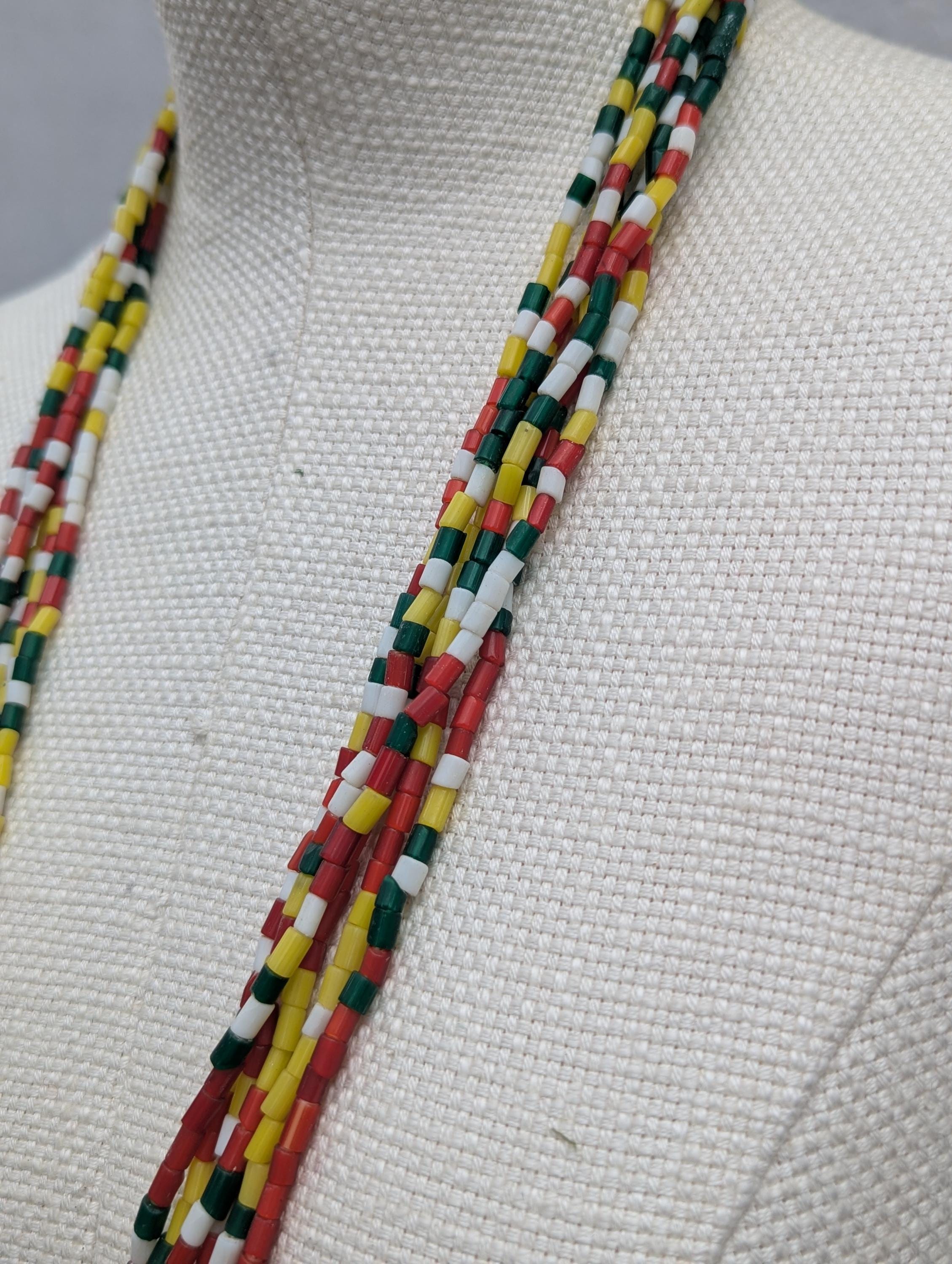 Handmade Layered Loop Necklace, Tiny Multicolored Cylinder Beads (BBR2)