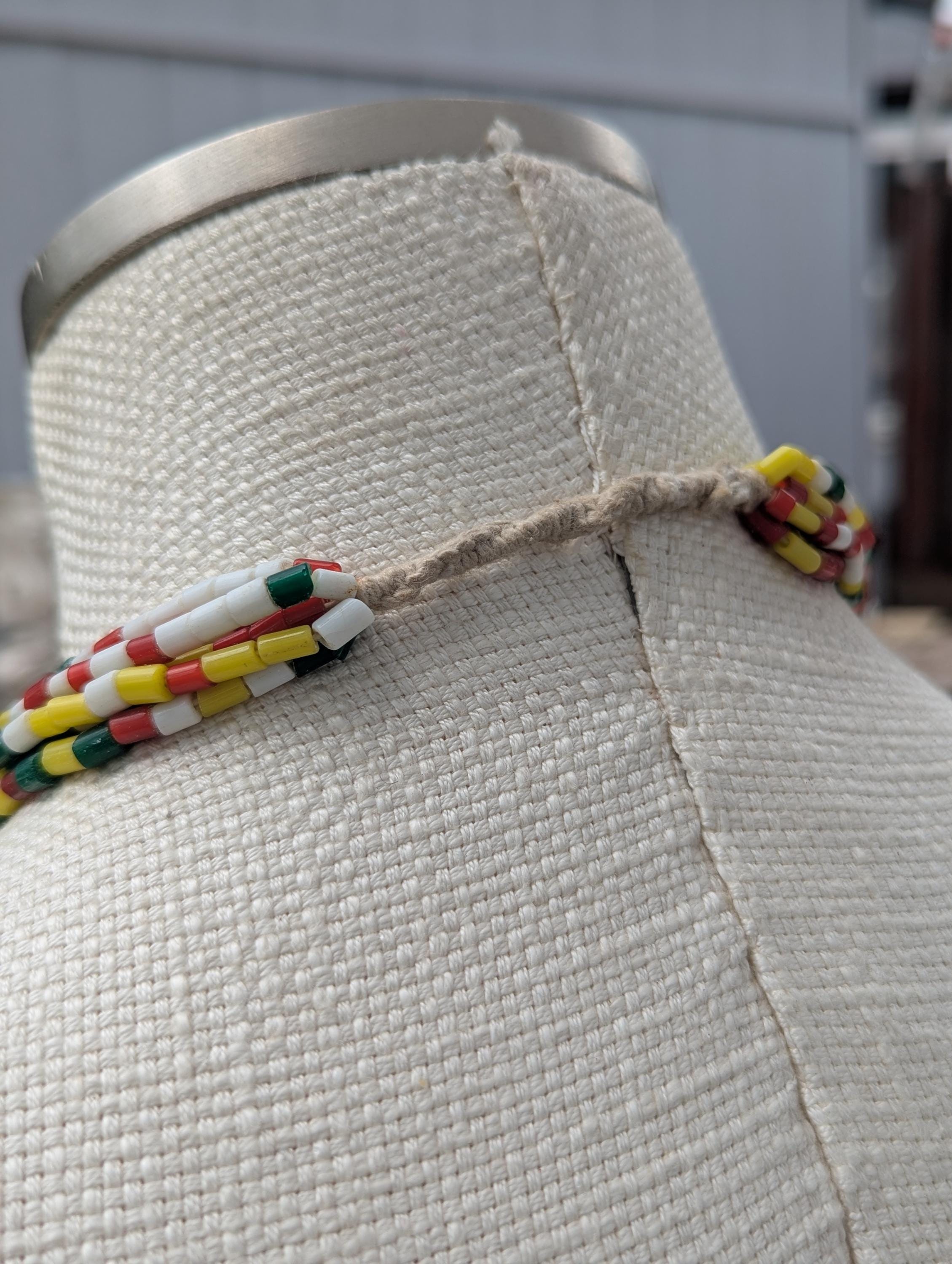Handmade Layered Loop Necklace, Tiny Multicolored Cylinder Beads (BBR2)