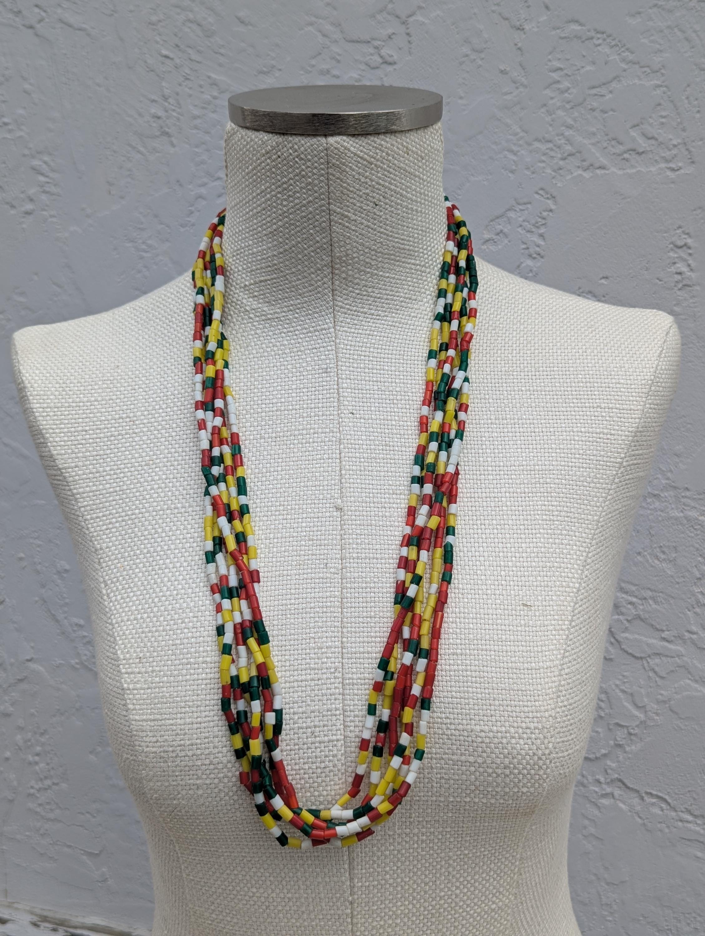 Handmade Layered Loop Necklace, Tiny Multicolored Cylinder Beads (BBR2)