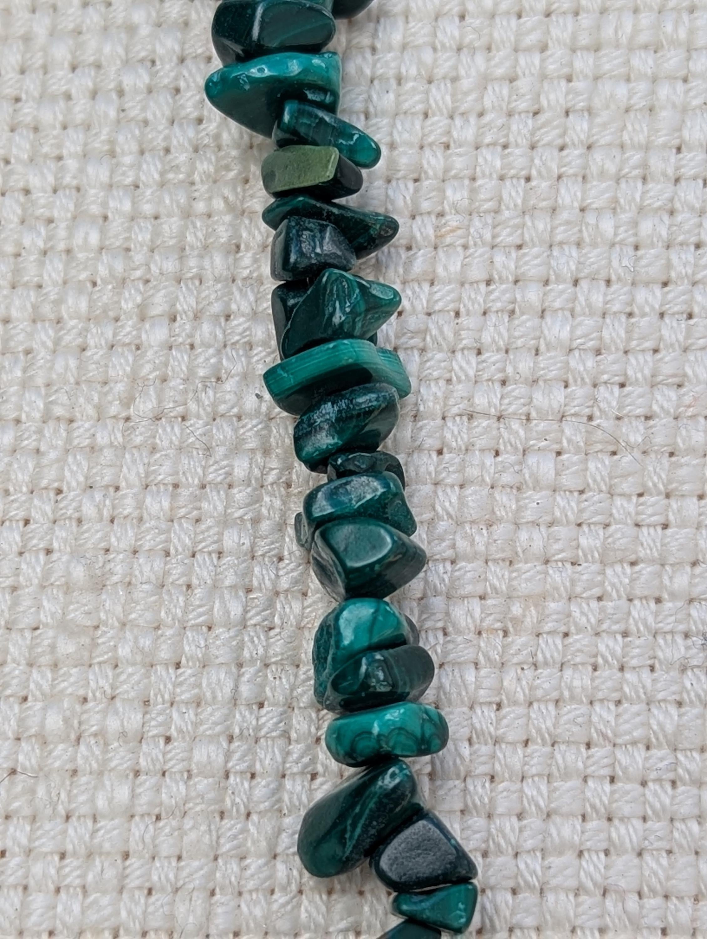 Original Malachite Bead Chip Strands Necklace, Artisan-Crafted Statement Jewelry, 16-Inch Length (BBR2)