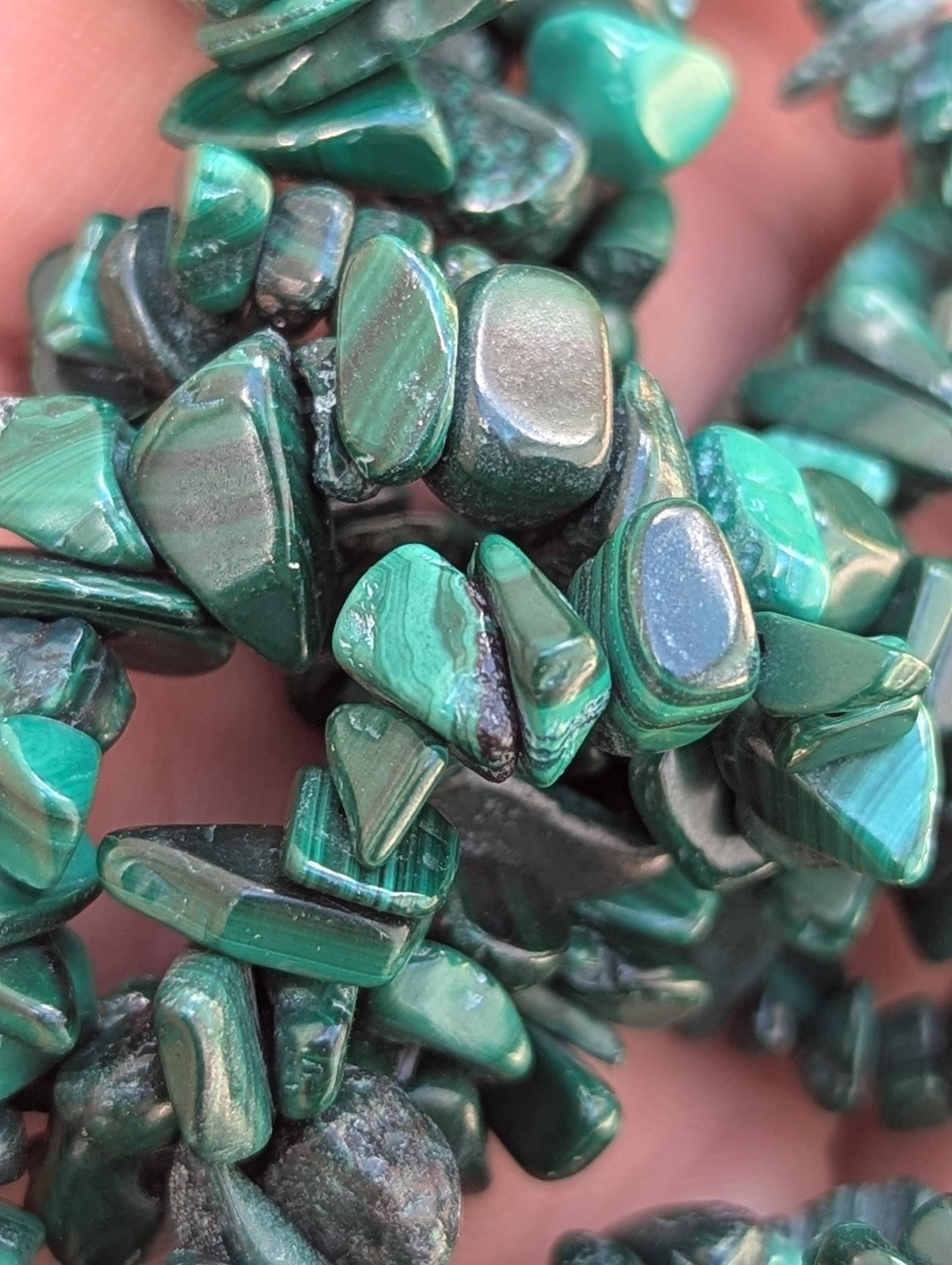 Original Malachite Bead Chip Strands Necklace, Artisan-Crafted Statement Jewelry, 16-Inch Length (BBR2)