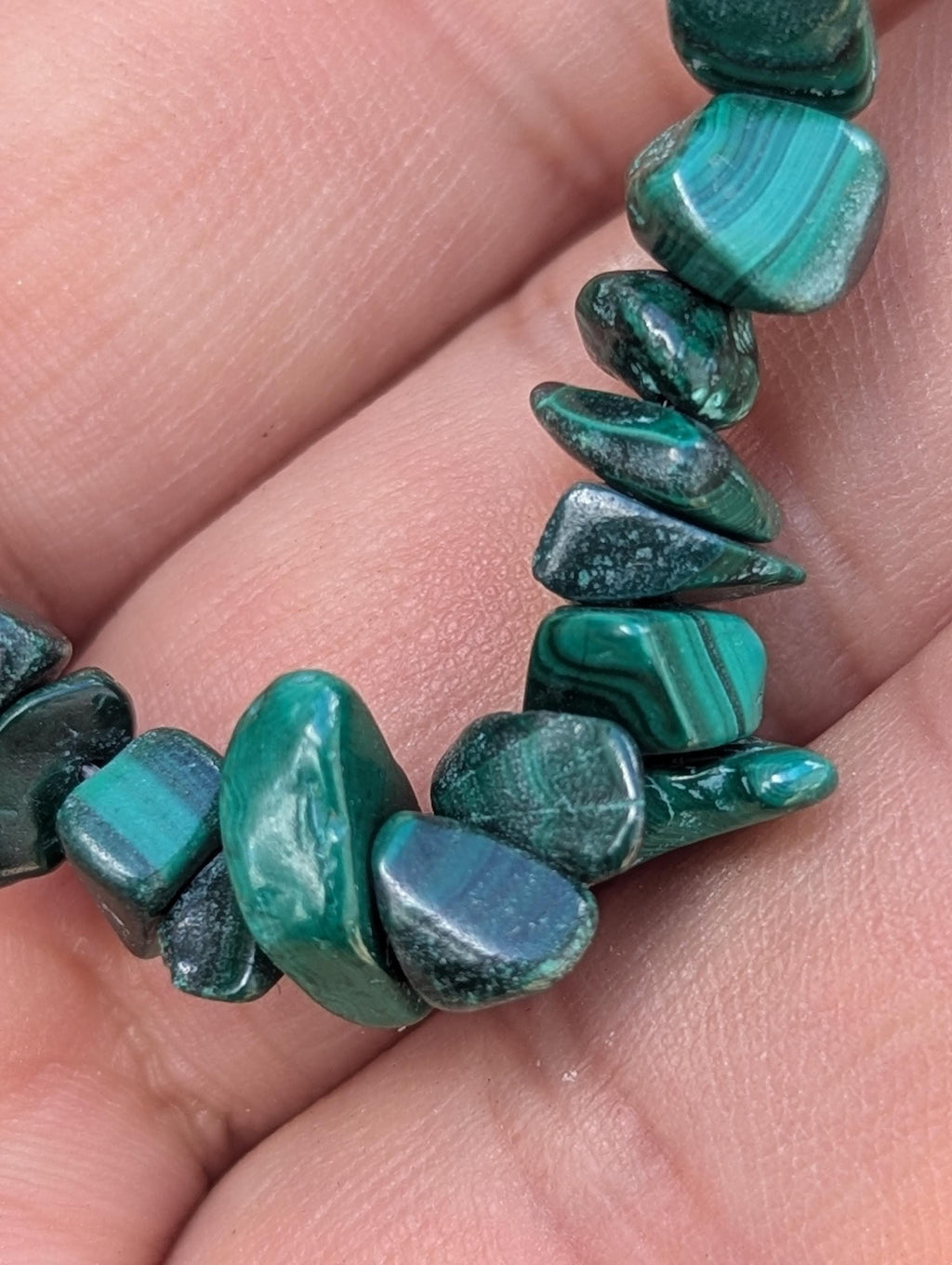 Original Malachite Bead Chip Strands Necklace, Artisan-Crafted Statement Jewelry, 16-Inch Length (BBR2)