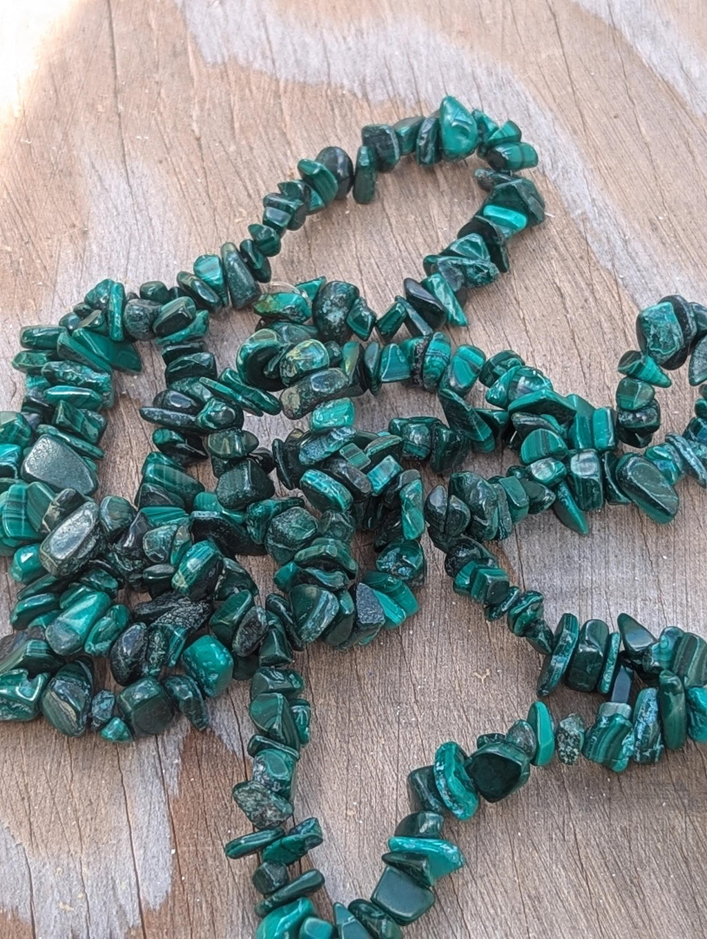 Original Malachite Bead Chip Strands Necklace, Artisan-Crafted Statement Jewelry, 16-Inch Length (BBR2)