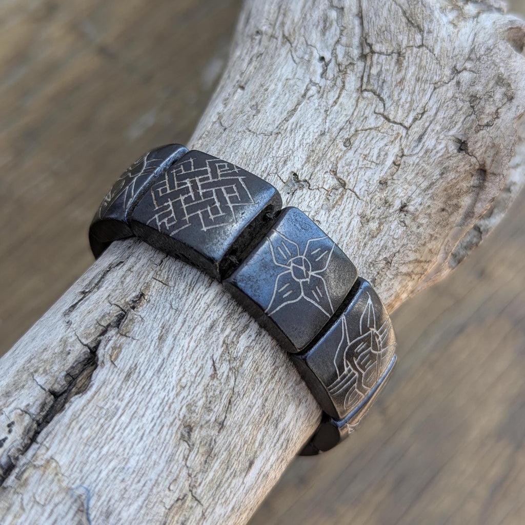 Hand-Carved Yak Bone Bracelet, Tibetan Om Symbol, Adjustable Spirit Jewelry (BBR1B)