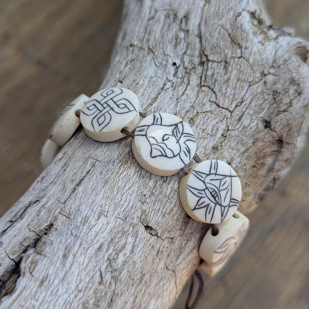 Hand-Carved Yak Bone Bracelet, Tibetan Om Symbol, Adjustable Spirit Jewelry (BBR1B)