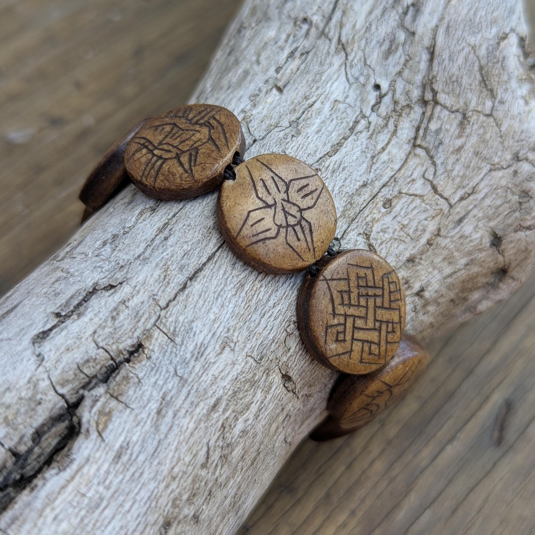 Hand-Carved Yak Bone Bracelet, Tibetan Om Symbol, Adjustable Spirit Jewelry (BBR1B)