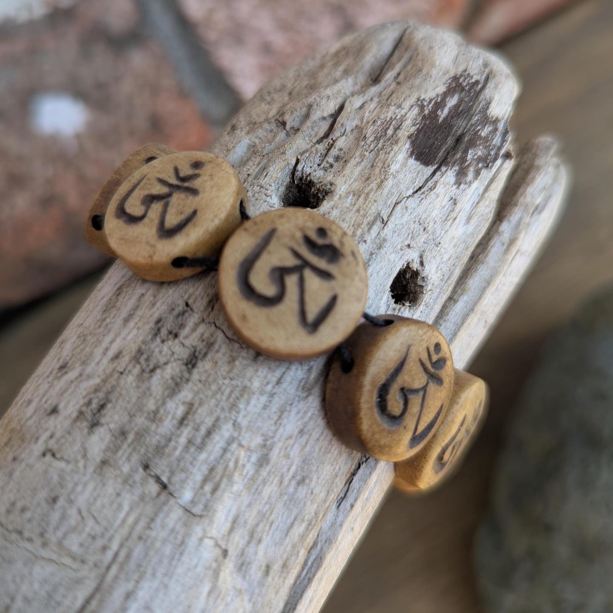 Recycled Yak Bone Bracelet, Hand-Carved Om Symbol, Adjustable Tibetan Jewelry (BBR1C)