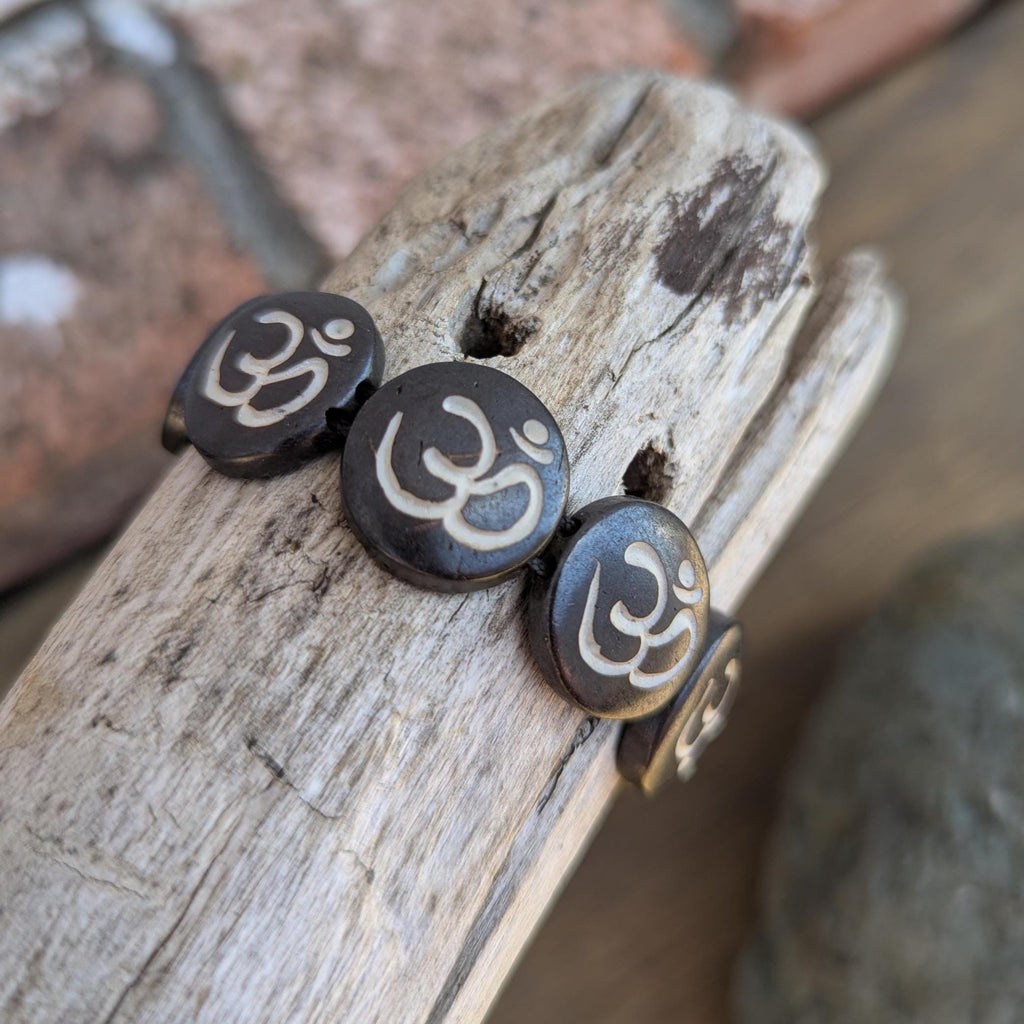 Recycled Yak Bone Bracelet, Hand-Carved Om Symbol, Adjustable Tibetan Jewelry (BBR1C)
