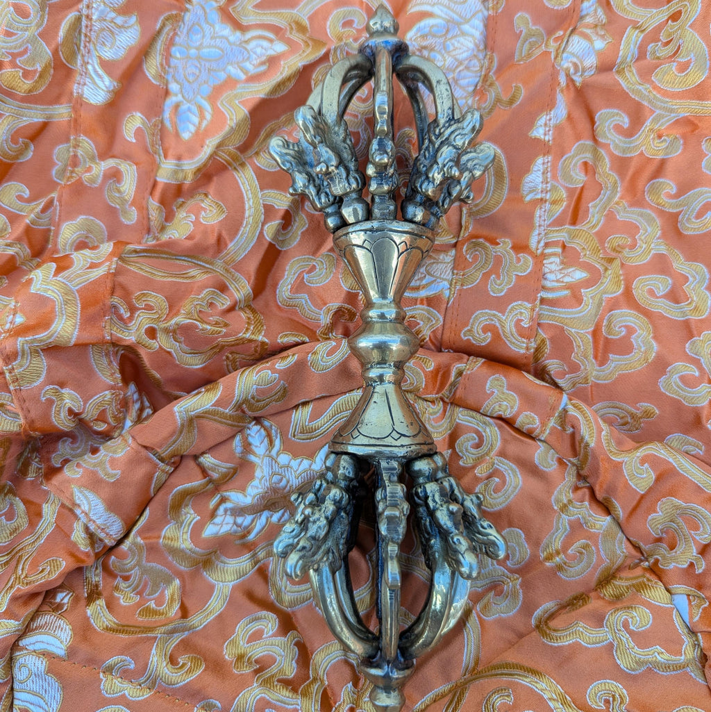 Huge 10-inch Brass Dorje, Handmade Tibetan Ritual Object, Buddhist Meditation Symbol.