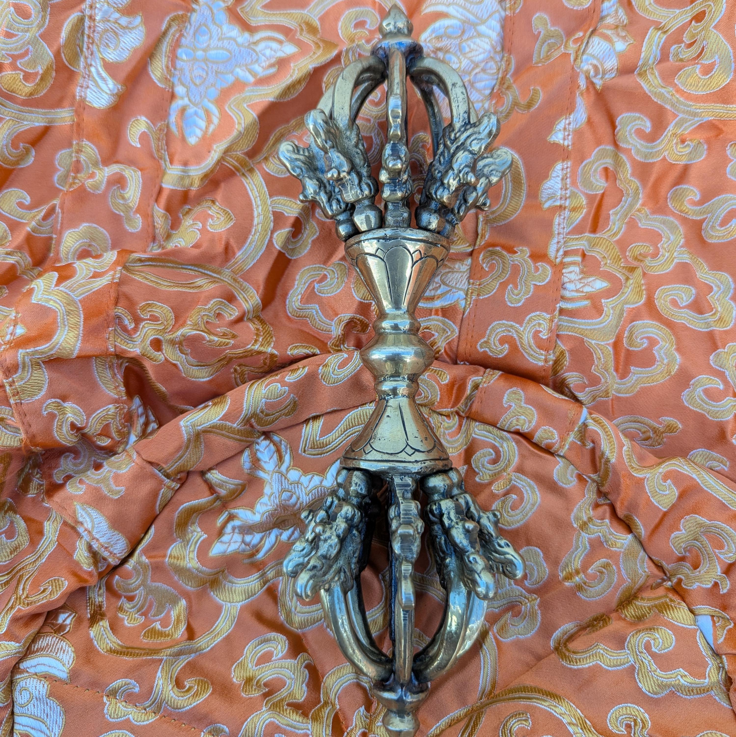 Huge 10-inch Brass Dorje, Handmade Tibetan Ritual Object, Buddhist Meditation Symbol.