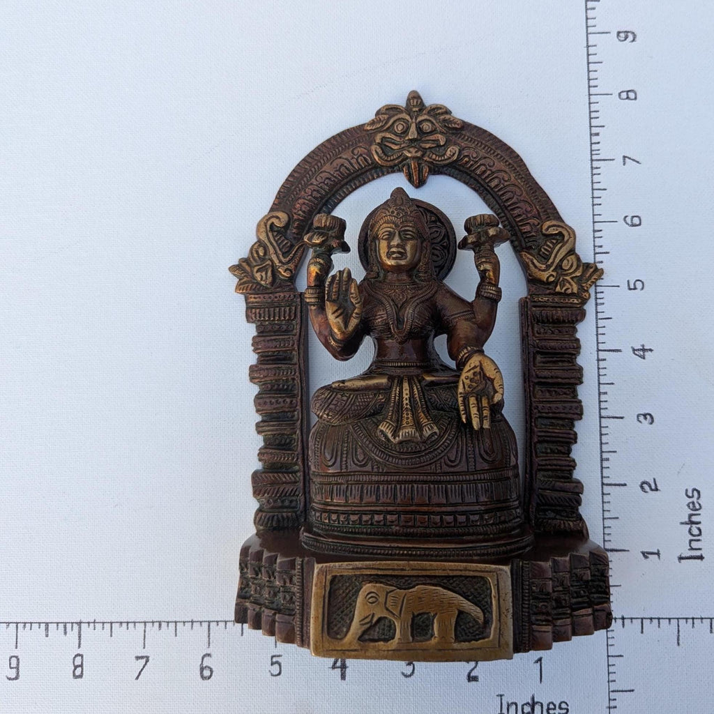 Brass Lakshmi Deity Statue, Hindu Goddess of Abundance, Vintage Arch Design