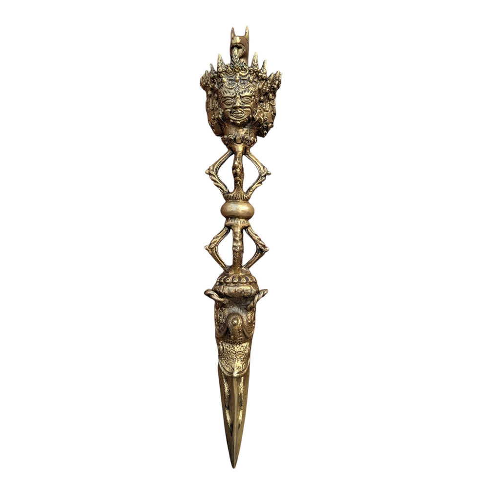 Handcrafted Brass Phurba, Himalayan unique art tool, Tibetan Ritual Kila Dagger for Meditation & Protection. (BBR3)