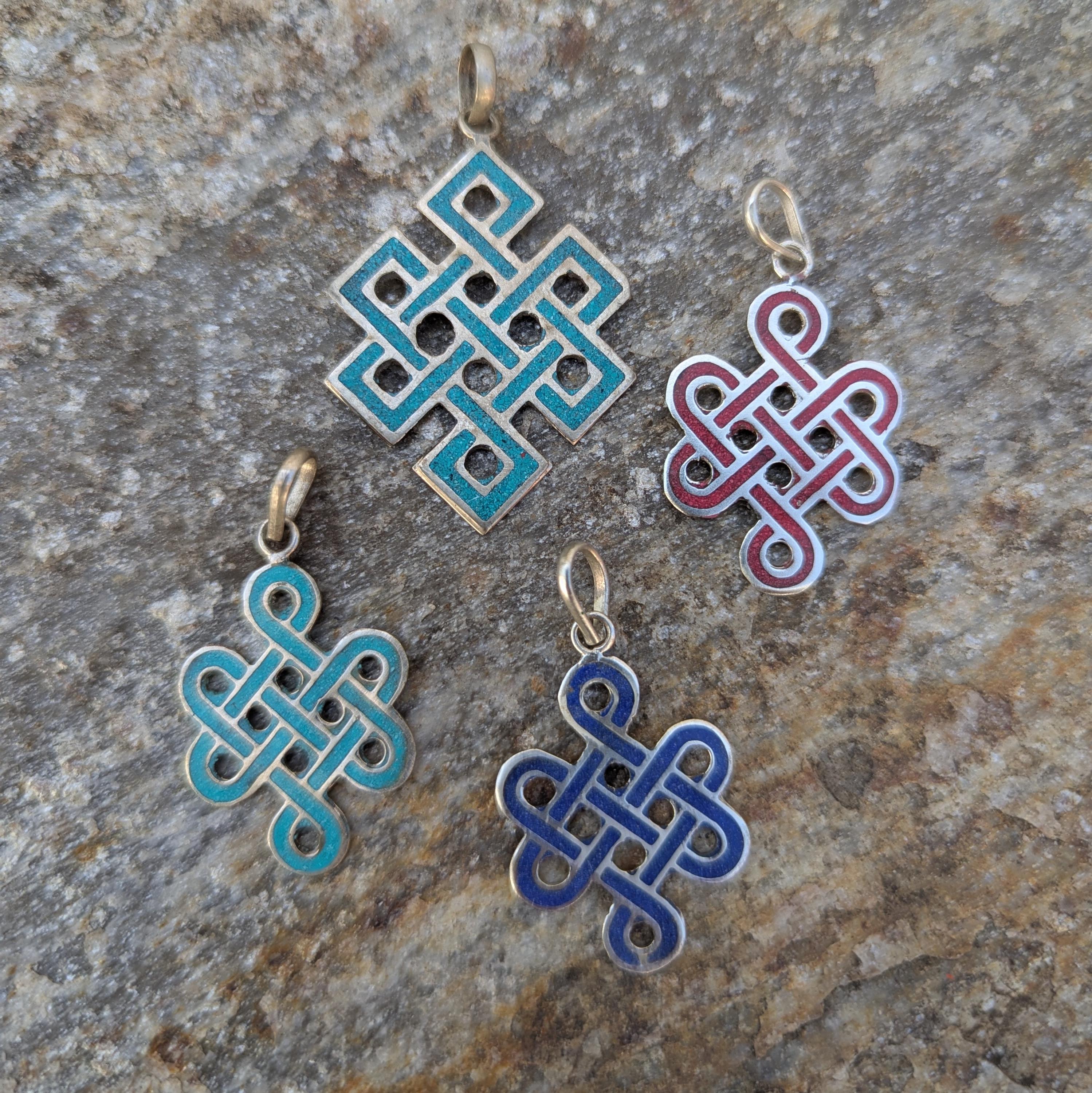 Silver Endless Knot Pendant, Buddhist Compassion Symbol, Interconnection Jewelry