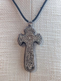 Hand Carved Bone Cross Pendant, Tibetan Inspired Spiritual Necklace